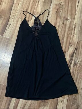 Flora Nikrooz Kat Chemise Slip Dress Black Lace T-Back Nightie Sz M